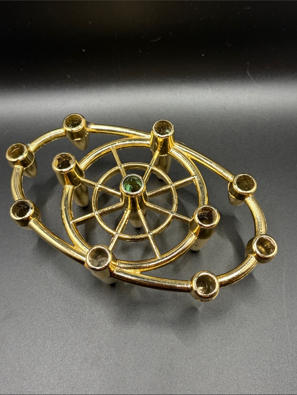 Vintage Mid Century Modern Gold Tone Metal Taper Candle Holder Atomic MCM Decor